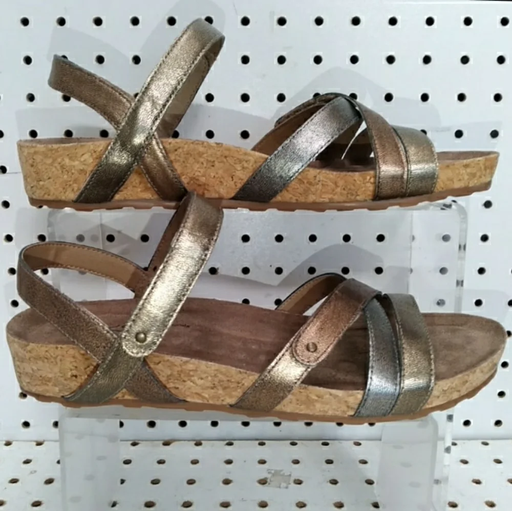 Ros Hommerson | Multi Leather Sandals | Women's Cork-wrapped Flat Wedge Strappy